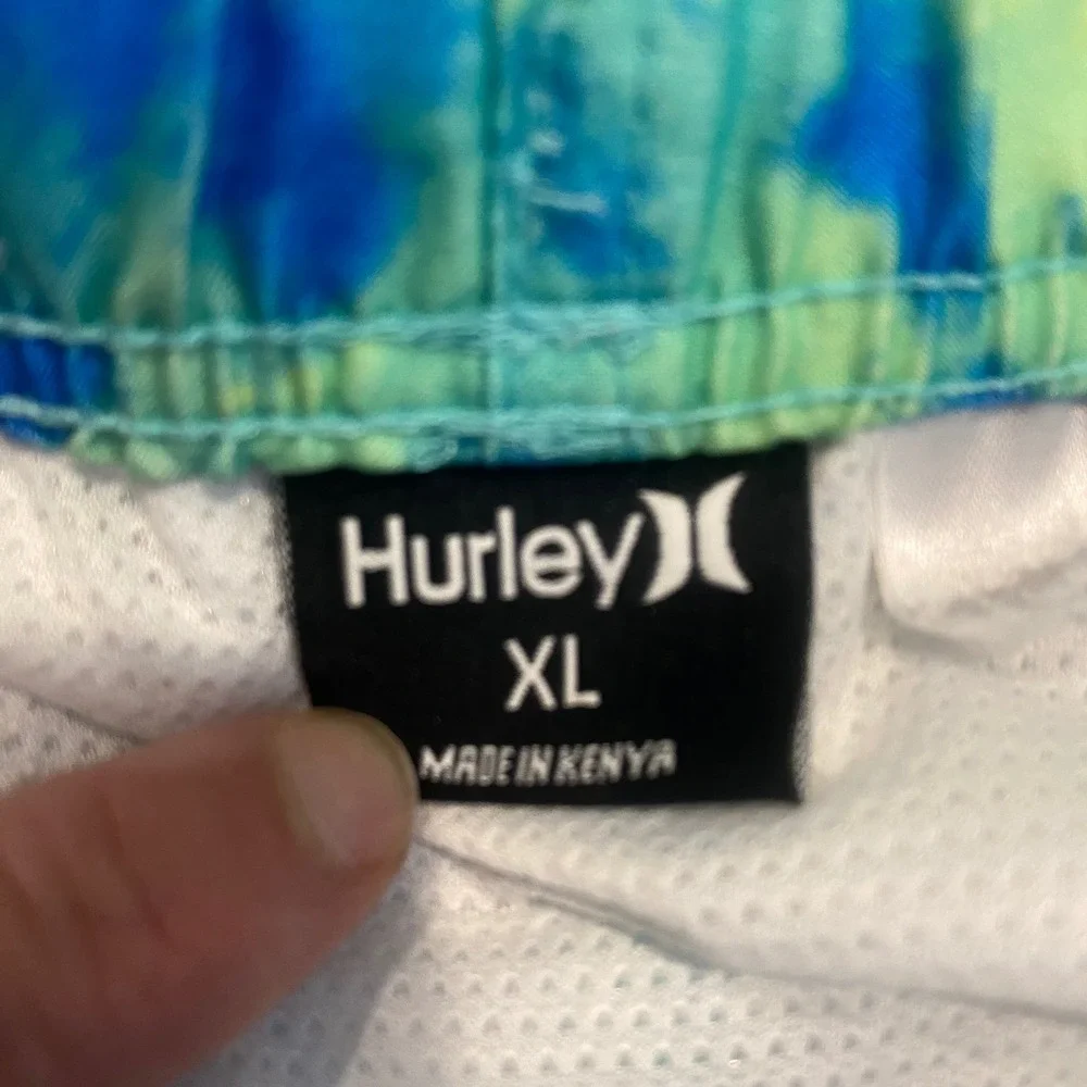 Hurley Mens XL Tie Dye Swim Trunks Blue Lime Green‎ Board Shorts Mesh Lined 0097
